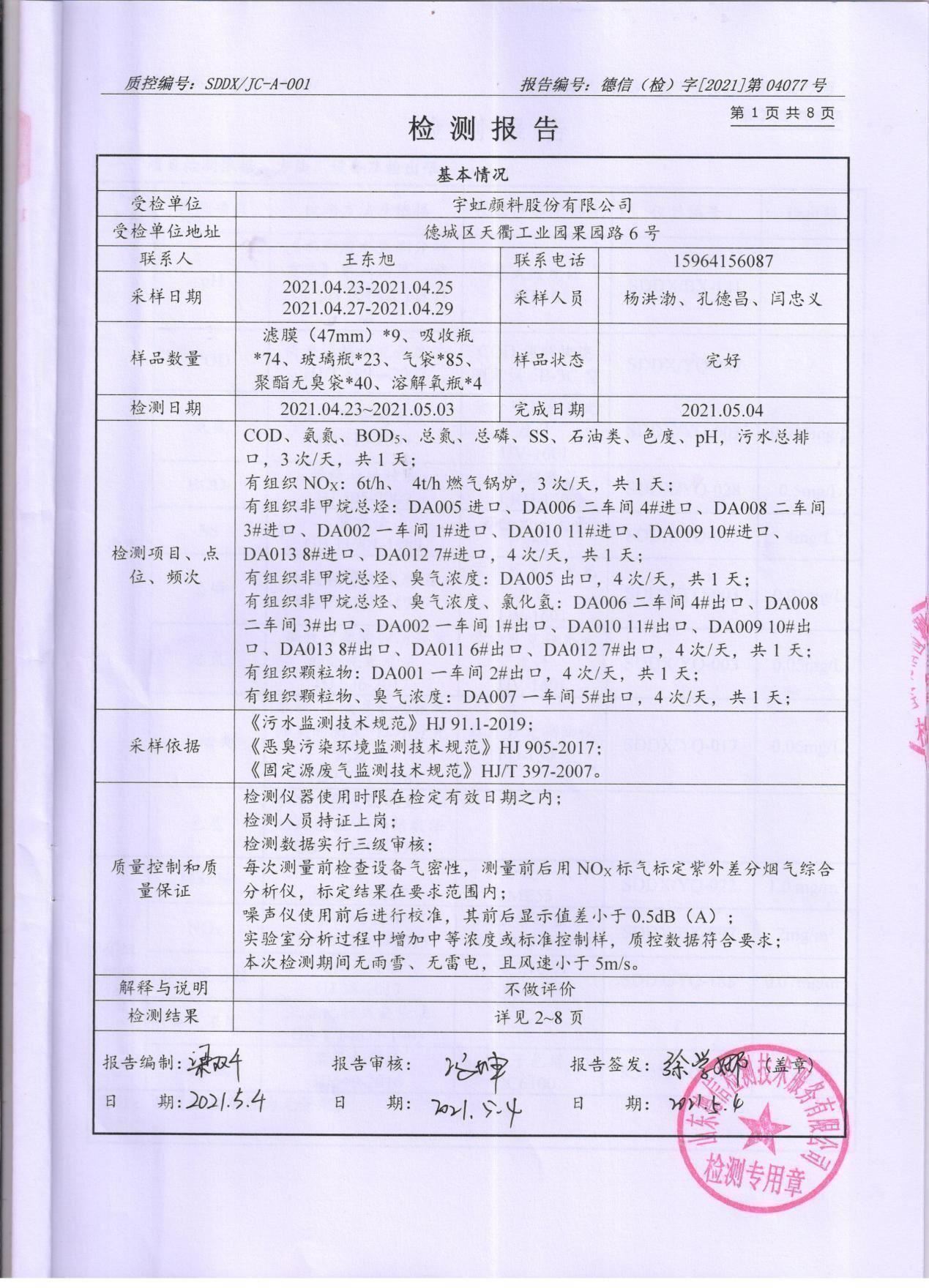 香蕉视频网页版顏料股份有限公司廢水、大氣汙染物檢測報告公示